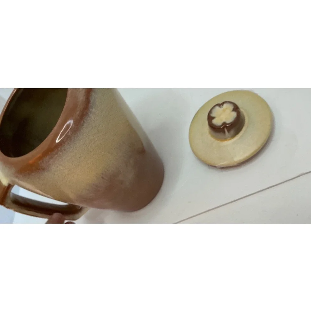 Frankoma Vintage Teapot Two Tone Brown Cream Glaze Mid Century Pottery Lid